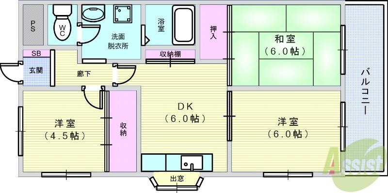 上野マンション(3DK/1階)の間取り写真