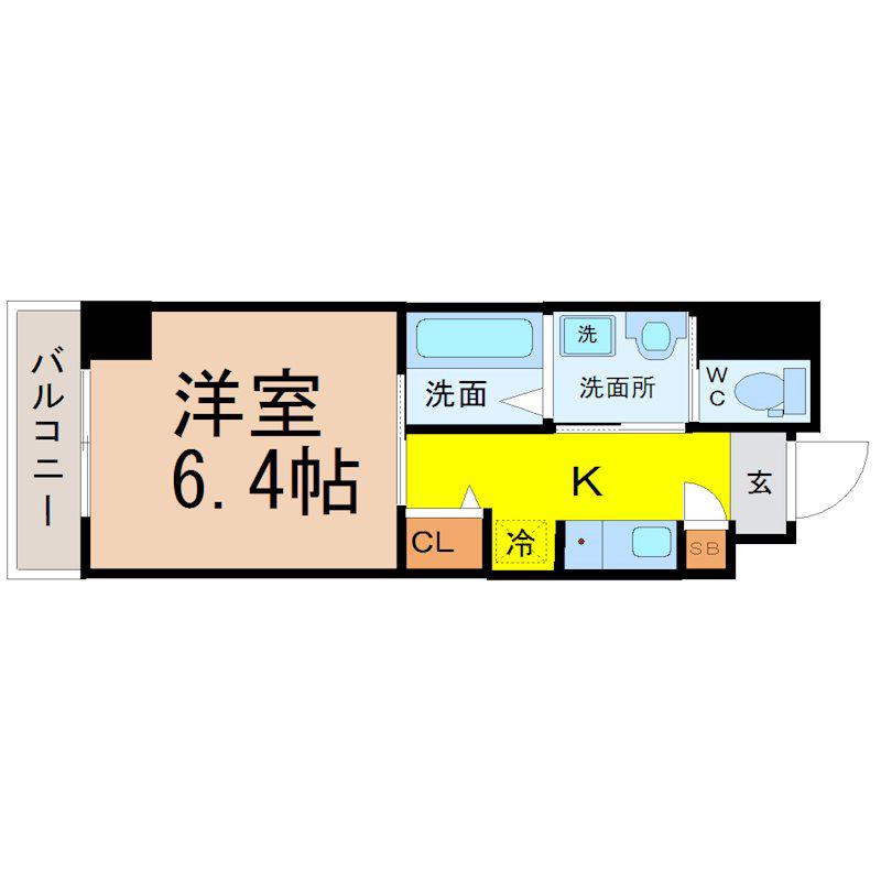 ワイズタワー新栄(1K/6階)の間取り写真