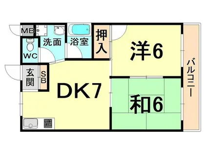 ウェルハイツ東園田(2DK/4階)の間取り写真