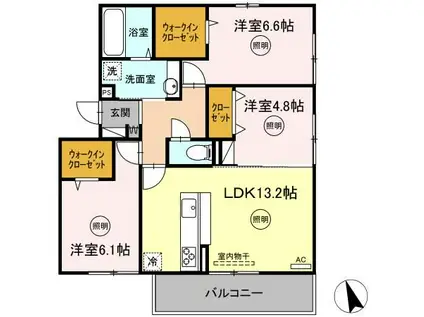松の杜D-ROOM(3LDK/3階)の間取り写真