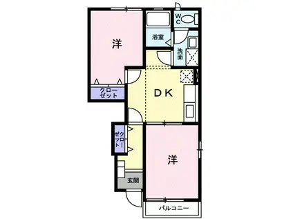 プレーヌ・飯塚B(2DK/1階)の間取り写真