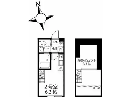 ハーミットクラブハウス横浜弘明寺II南棟(ワンルーム/2階)の間取り写真