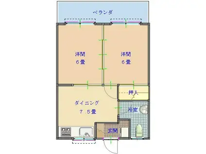 沢岻アパート(2K/2階)の間取り写真