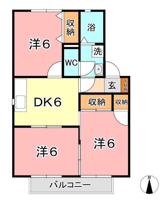 プリムローズ倉敷B棟(3DK/1階)の間取り写真