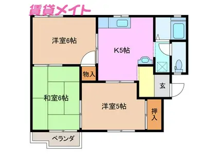 ニューコスモオザキ(3DK/2階)の間取り写真