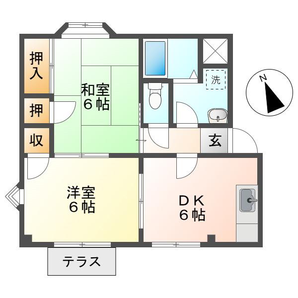 コーポ東町A(2DK/1階)の間取り写真