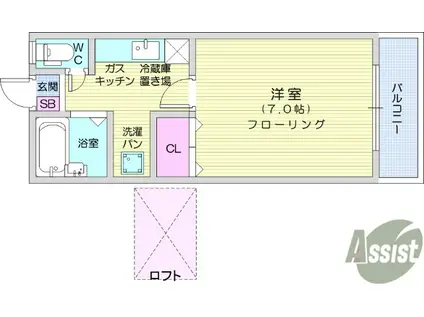ウインディヒルズ堤(1K/2階)の間取り写真