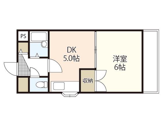 サンハイム庚午南(1DK/4階)の間取り写真