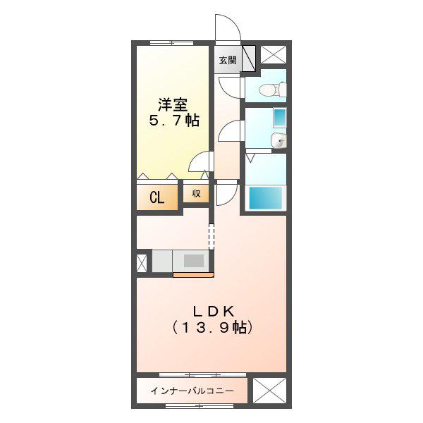AS ONE III(1LDK/4階)の間取り写真