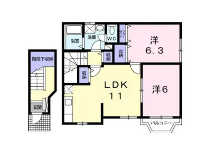 名鉄常滑線 寺本駅 徒歩9分 2階建 築23年(2LDK/2階)の間取り写真