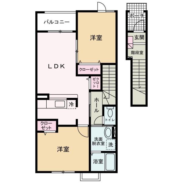 ウッドパストラルI(2LDK/2階)の間取り写真