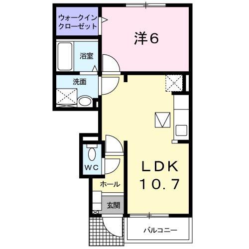 ベルズかたかごB(1LDK/1階)の間取り写真