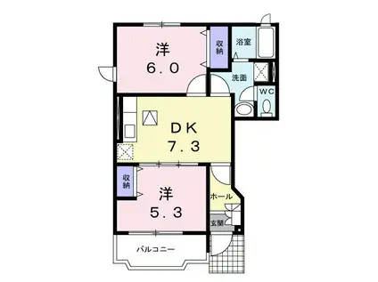 フォレ・デ・ポムB(2DK/1階)の間取り写真