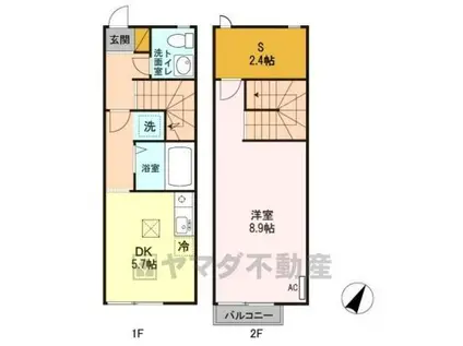 リースランドテクノD(1DK/1階)の間取り写真