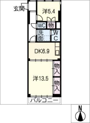 サン・プリンセス(2DK/4階)の間取り写真