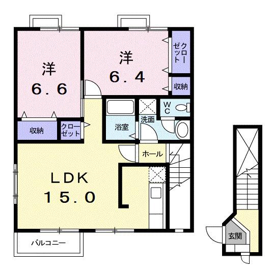ソフィア壱番館B(2LDK/2階)の間取り写真