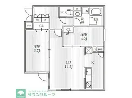 THE PALMS大島(2LDK/1階)の間取り写真