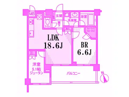 サンクタス横濱三ツ沢公園(2LDK/3階)の間取り写真