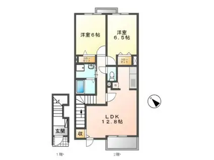 プラティエ(2LDK/2階)の間取り写真