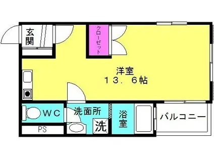 ソレイユ平野(ワンルーム/3階)の間取り写真