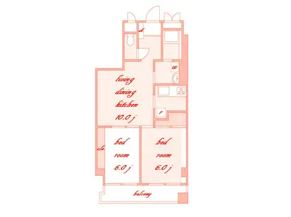 長津田ポストビル(2LDK/4階)の間取り写真