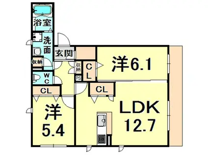 シャーメゾンスパーツィオ(2LDK/2階)の間取り写真