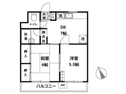 プレンティーヒルズ2(2DK/2階)の間取り写真