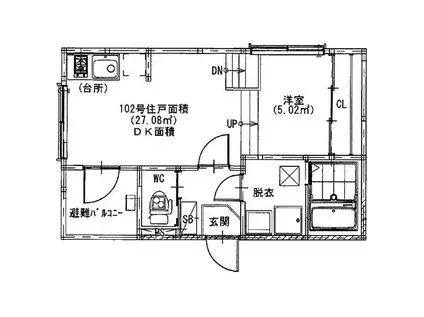 ハーモニーテラス下飯田町II(1DK/1階)の間取り写真