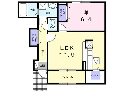 グラン ジェルメII(1LDK/1階)の間取り写真