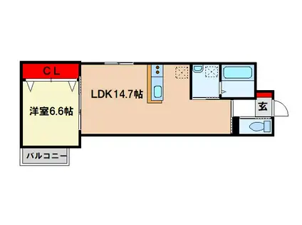 メディオリヴェール紫駅(1LDK/2階)の間取り写真