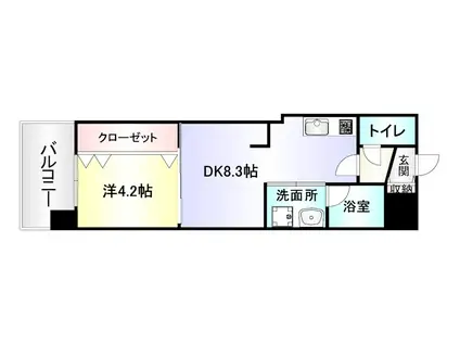 オーヴィジョンQULAS小倉金田(1DK/6階)の間取り写真