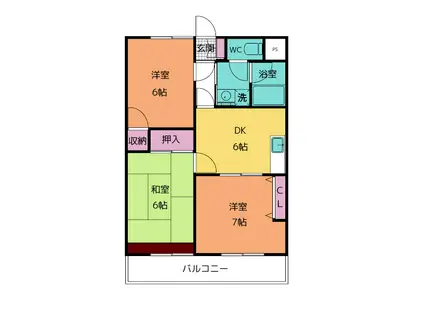 旗家マンションルノワール(3DK/3階)の間取り写真