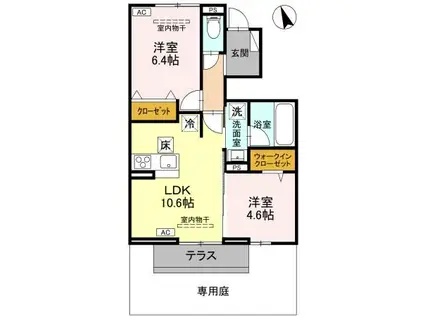 ボンヌクール城東(2LDK/1階)の間取り写真