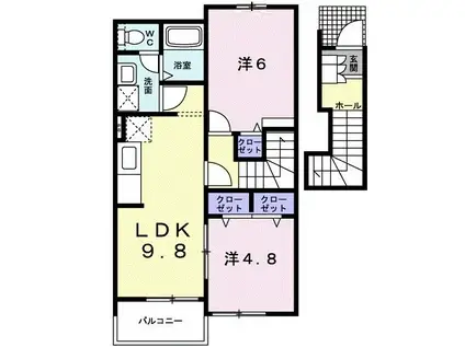 ブルーベリー・ガーデンA(2LDK/2階)の間取り写真