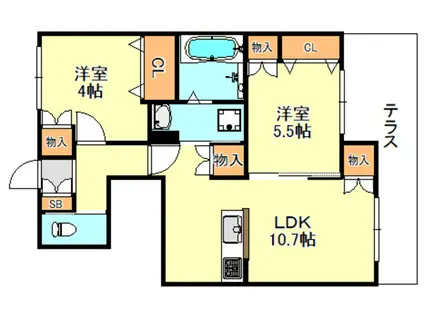 ルポンドペルル(2LDK/1階)の間取り写真