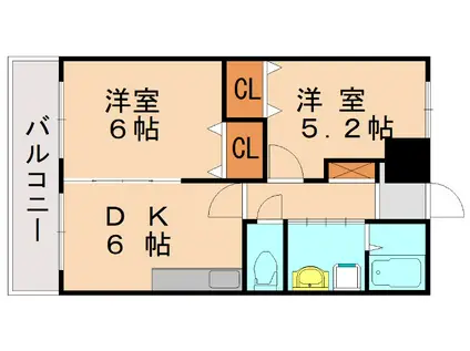 オーシャン(2DK/1階)の間取り写真