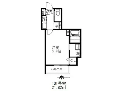 アルソーレII(1K/1階)の間取り写真