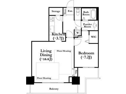 河田町ガーデン(1LDK/7階)の間取り写真