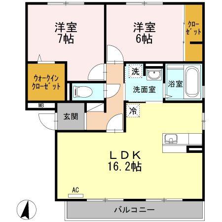 セジュール・リリー C(2LDK/2階)の間取り写真