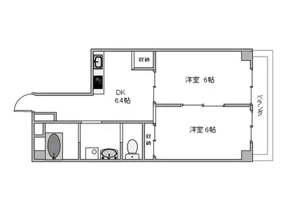 政美マンション(2DK/6階)の間取り写真