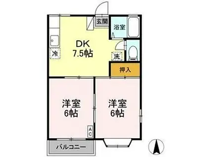 エステート笹谷C(2DK/2階)の間取り写真
