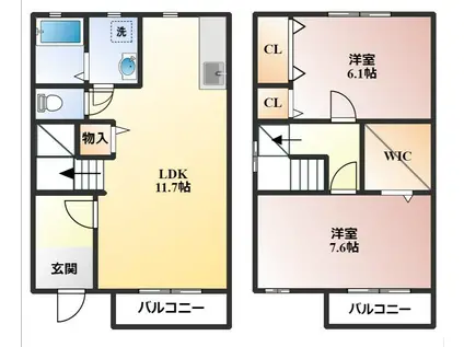 ヴィラージュ刀根山(2LDK/1階)の間取り写真