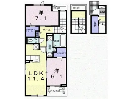 スマイル・リヴ・ウィッシュ II(2LDK/3階)の間取り写真