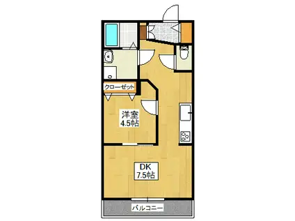 クリスタルコート・築山(1LDK/3階)の間取り写真