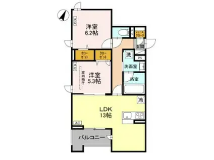 ラ・グリシーヌ・レーブ(2LDK/2階)の間取り写真