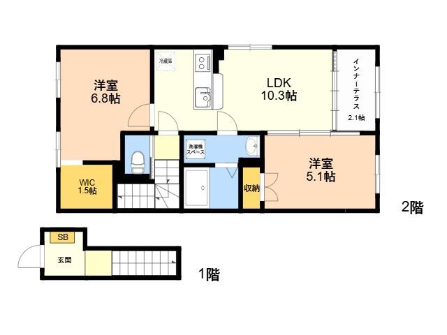伊都ハイツ(2LDK/2階)の間取り写真