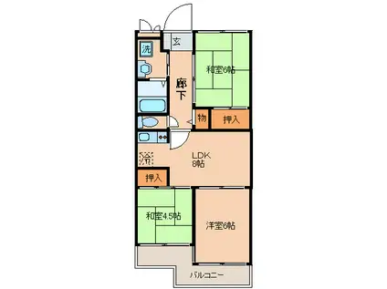 旭シックスマンション(3LDK/6階)の間取り写真