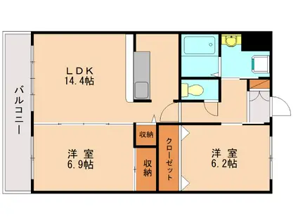 ビューテラス香椎(2LDK/2階)の間取り写真