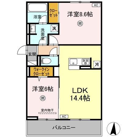 リヴィエール友丘(2LDK/3階)の間取り写真