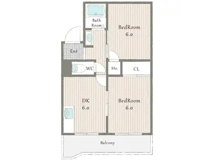 昭郷ツインハイツ(2DK/1階)の間取り写真